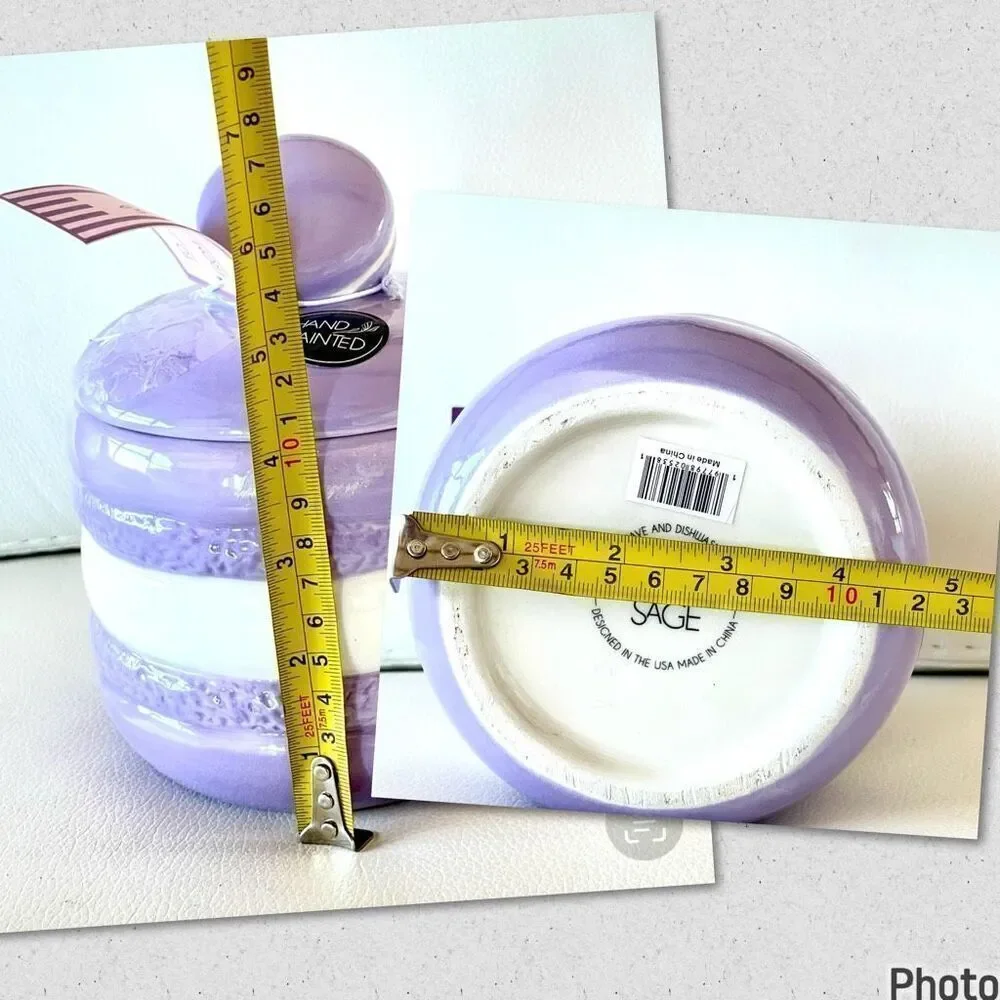 NWT LUNA & SAGE Gorgeous Macaron Lilac/White Glossy Ceramic 7”Canister Jar w Lid